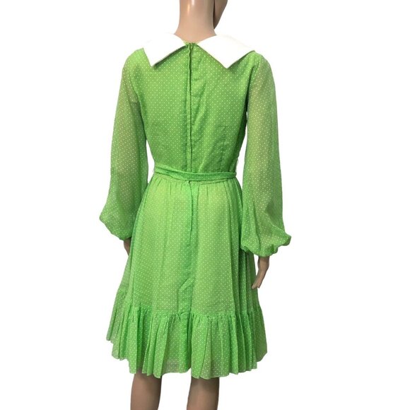 SOLD Vintage 1960s Lilli Diamond Lime Green White Polka Dot Balloon Sleeve Dress - Picture 7 of 13